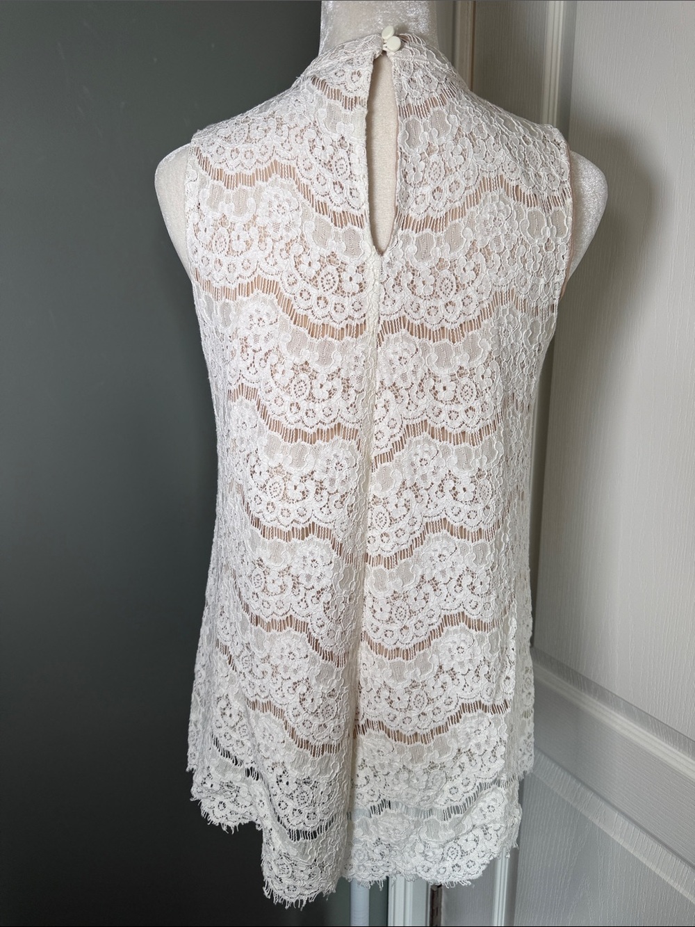 Rose & Olive Ivory Lace Mock Neck Sleeveless Blouse Size M Lined - Picture 4 of 7